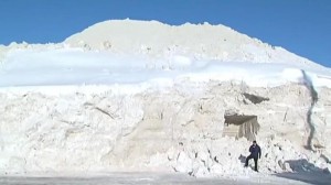 Before: Boston's snow mound at its height in February. 